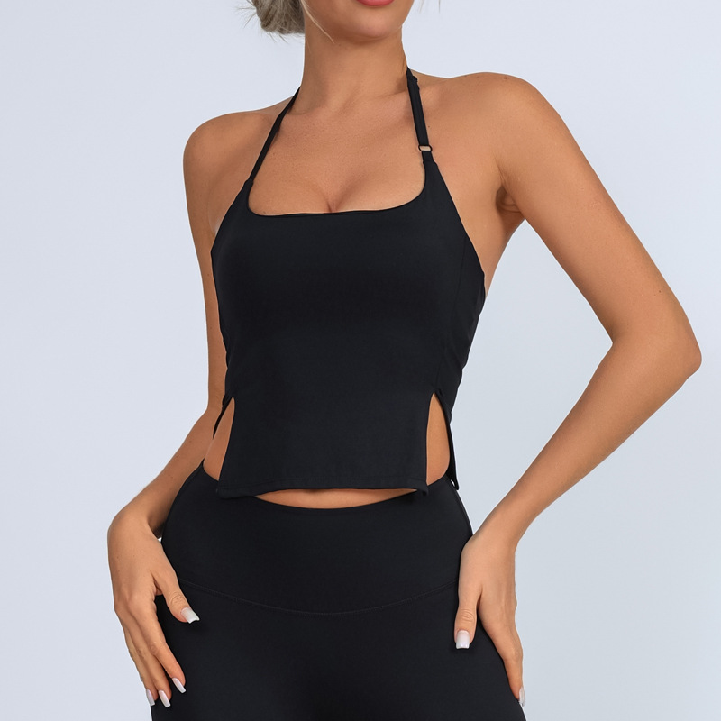 Chaleco de yoga transfronterizo para mujeres cuello colgante con cojín de pecho ajustable, secado rápido desnudo, eslingas deportivas en stock
