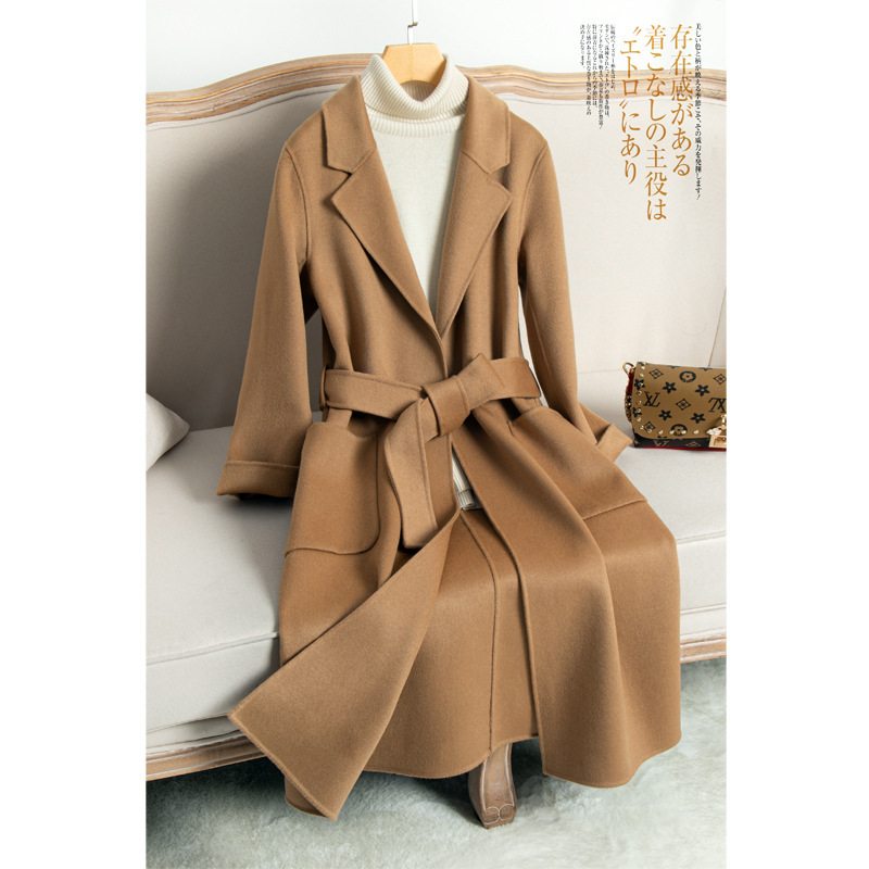Live a generation of new high waist loose belt double cashmere coat ladies coat spot second hair