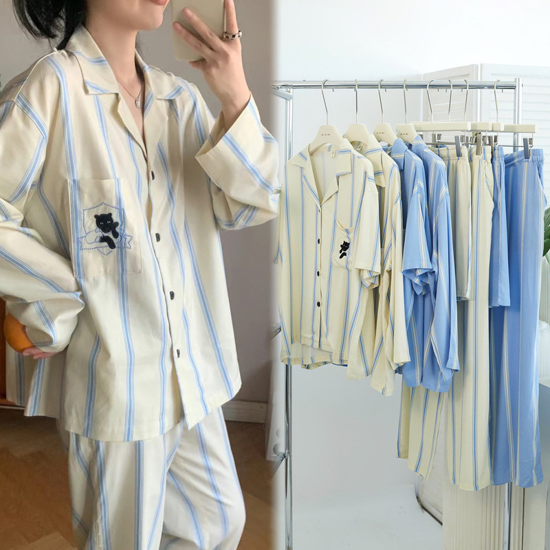 Jingboran same style classic striped black leopard cotton couple pajamas thin comfortable breathable fashion outerwear home