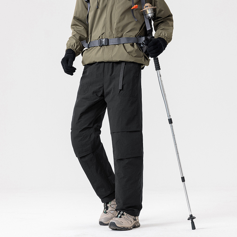 Men's straight-leg cargo down pants, thickened, warm, winter long pants, suitable for wearing outside, cold protection, sports casual windproof pants