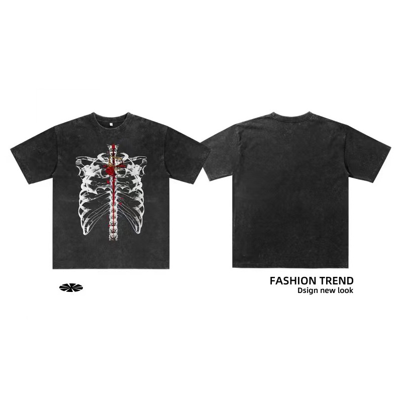 Comercio exterior impresión transfronteriza camiseta de manga corta hombre verano retro relajado pareja hip hop vientos casuales blusa