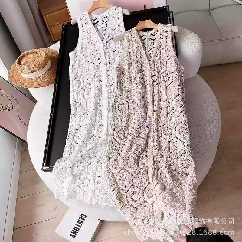 Hollow Crochet Knitted Dress for Women, Summer Long Style, Sleeveless Vest Dress, Versatile Cardigan, Long Skirt Blouse Hollow Crochet Knitted Dress for Women, Summer Long Style, Sleeveless Vest Dress, Versatile Cardigan, Long Skirt Blouse