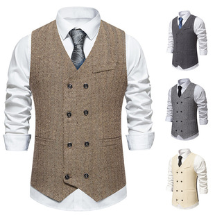 2023 autumn and winter new cross-border Amazon European size retro double breasted vest men's fashion trendy suit vest
