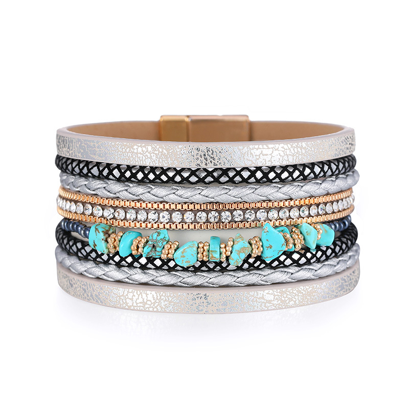 Bohemian Geometric Pu Leather Braid Turquoise Unisex Bracelets