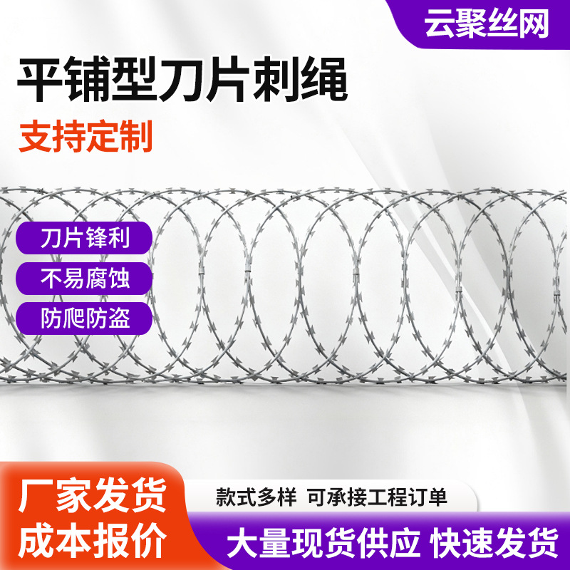 刀片刺绳工业园区周界刺丝隔离网监狱防爬防盗平铺式刀片刺丝滚笼