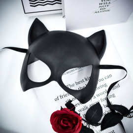 情趣可爱兔子狐妖黑色面罩万圣节舞台化妆派对表演半脸猫女郎面具
