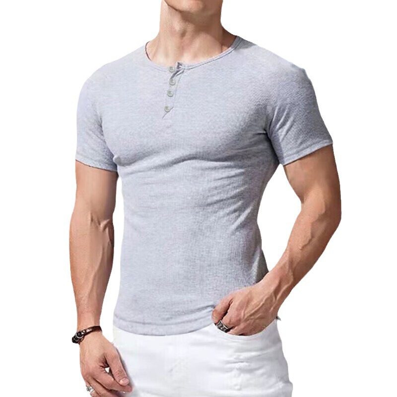 Henry Shirt 230g Cotton Heavyweight Coarse Ribbed Retro European and American Style Men's Short-Sleeve T-Shirt for Export and Cross-Border Casual Wear