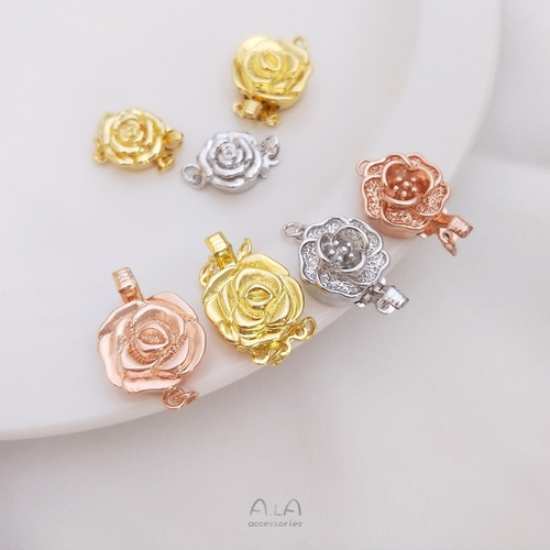 Color-preserving 18K white gold rose flower insert buckle pearl jewelry finishing buckle diy bracelet necklace accessories