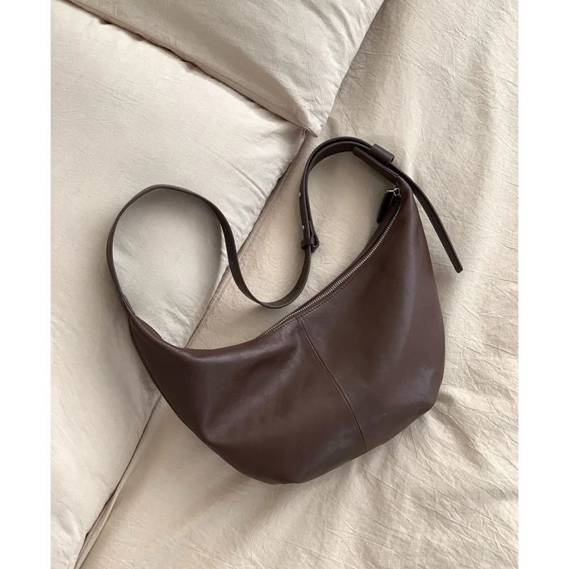 Genuine dumpling women's 2024 new crescent shaped shoulder tote armpit bag, casual soft leather crossbody bag_voghion.com