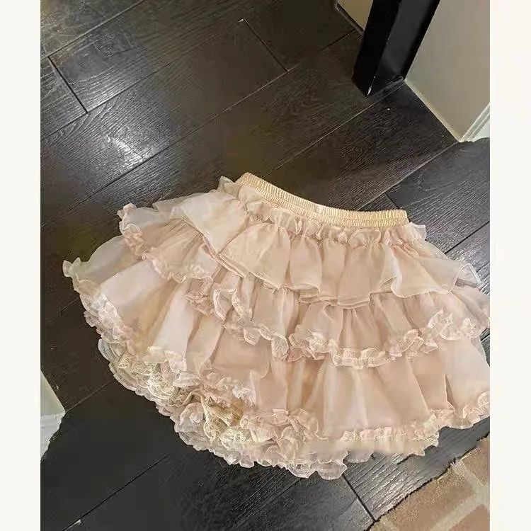 年齢を軽減する甘いバレエスカートレースピンクガールチュチュスカートスプライシングレーススリムケーキ新しいショートスカート|undefined