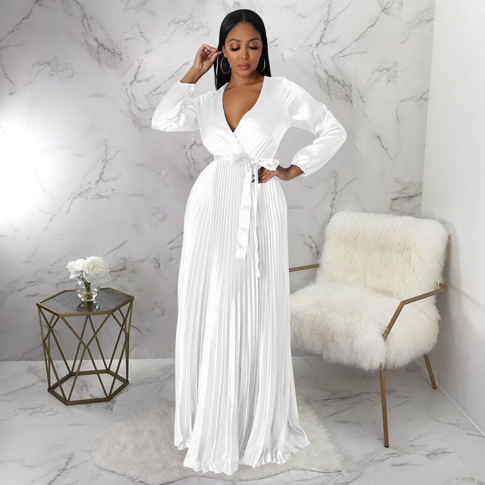 Women's Gender Wholesale Women's Elegant Solid Color Party V Neck Long Sleeve Swing Dress
