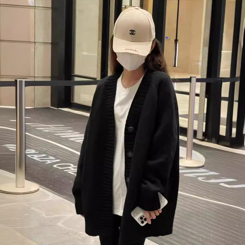 慵懒风软糯V领2025秋冬新款宽松长袖气质纯色毛衣女针织开衫外套|undefined