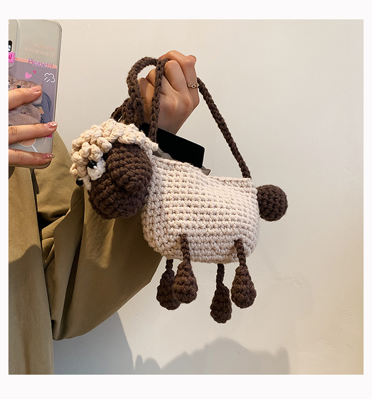 Handgehaakte schoudertas van wol met schaap motief voor dames_voghion.com