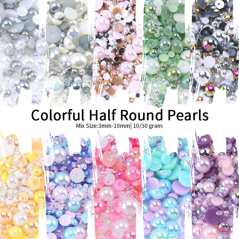 Cross-border Amazon hot products ABS semicircle Pearl resin Diamond clothing DIY decoration accessories mixed size pearl jewelry