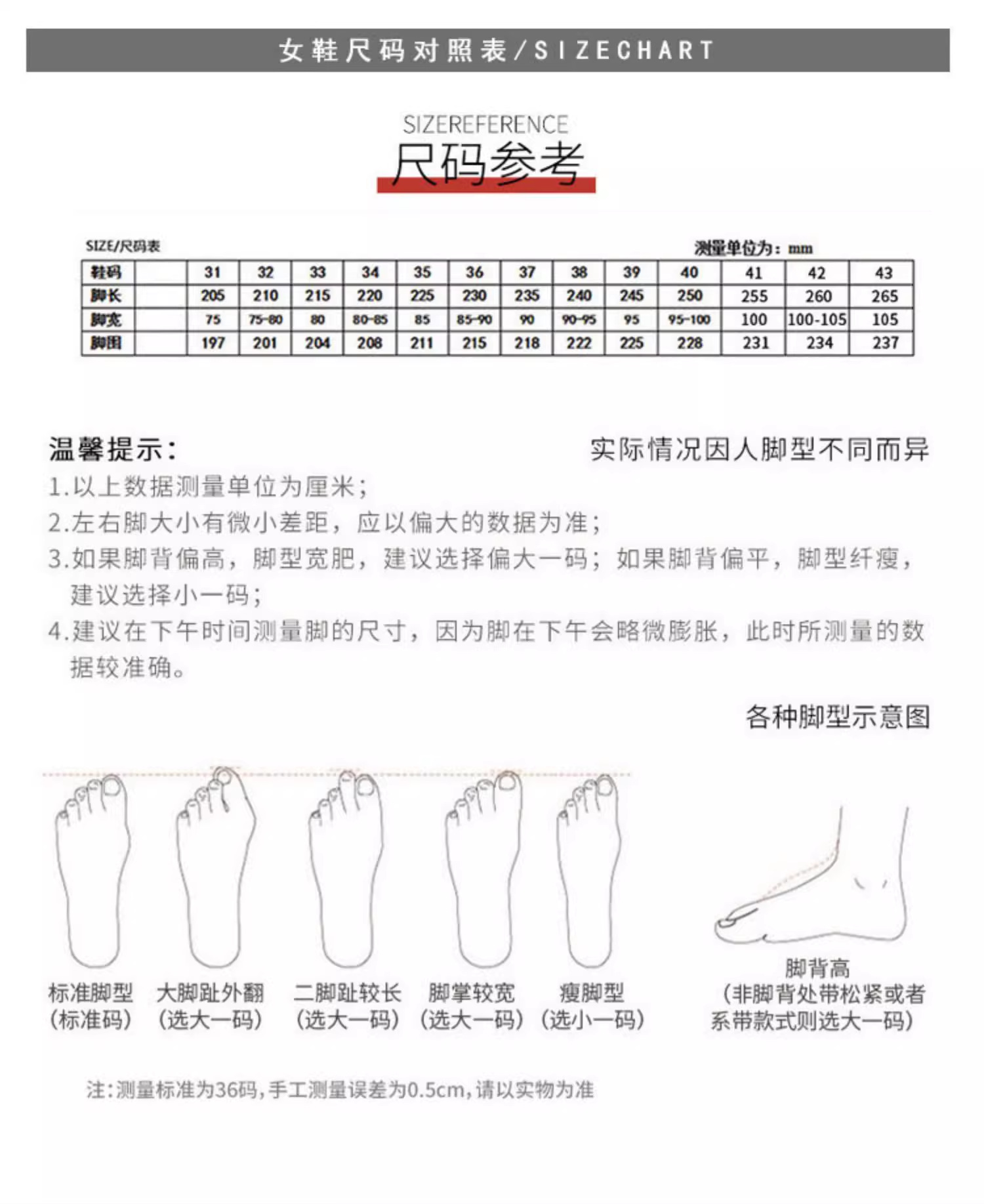 尺码表