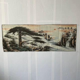古玩横幅批发画芯织锦绣旭日东升金丝刺绣家居装饰画刺绣迎客松