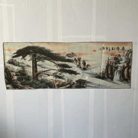 古玩横幅批发画芯织锦绣旭日东升金丝刺绣家居装饰画刺绣迎客松