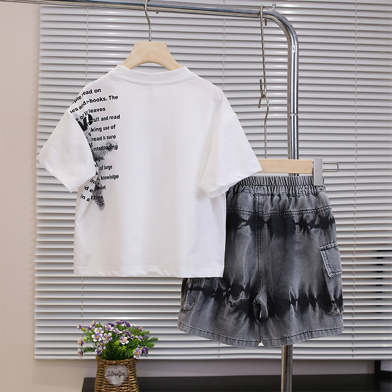 7251 Traje de verano para niños Nuevos pantalones cortos de camiseta de manga corta de moda para niños 2025 Nuevo verano Versión coreana de la calle frita