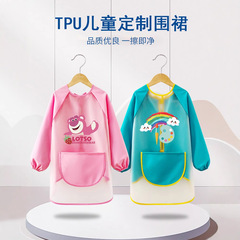洗濯不要のTPU長袖子供用エプロン、逆着用幼稚園男女漫画動物防水防汚スモックエプロン