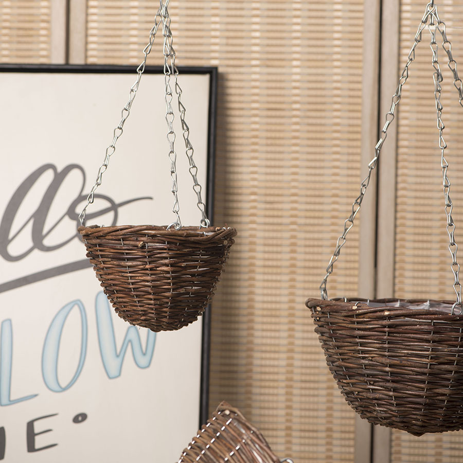 Cestas colgantes de estilo europeo de estilo pastoral tejido de sauce tejido a mano cestas colgantes de sauce rojo balcón jardín vivienda floral creativa