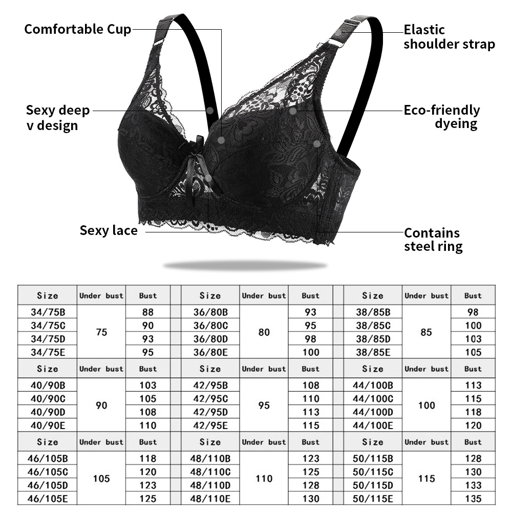 Taza de algodón fino más el tamaño sujetador del ajuste pecho encaje reunidos con anillo acero sexy ropa interior las mujeres AliExpress
