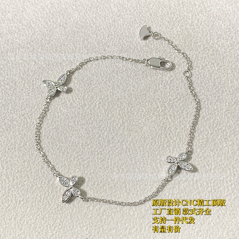S925 Silver Phantom Three-Butterfly Bracelet Full of Diamonds High Version Versatile Accessible Luxury Niche Women's Hand Jewelry Factory Direct Sale