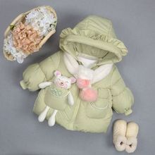 女童加绒棉衣冬装小童洋气棉袄女孩中长款外套冬儿童棉服炸街卡通