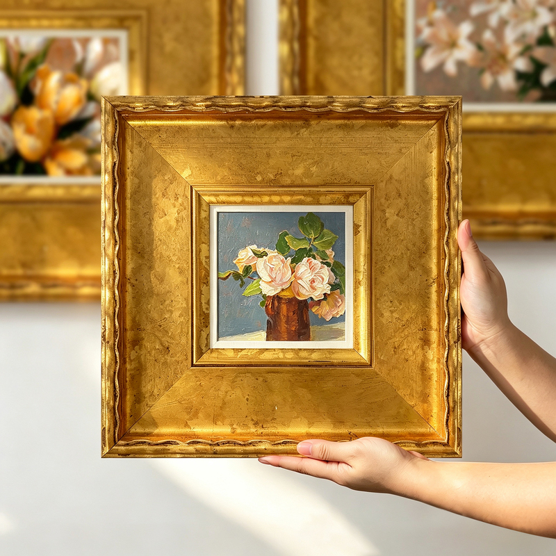 European-style classical golden square picture frame, suitable for living room and bedroom decoration, with a solid wood frame, for hanging on the wall, and can be used as a puzzle frame or an oil painting frame