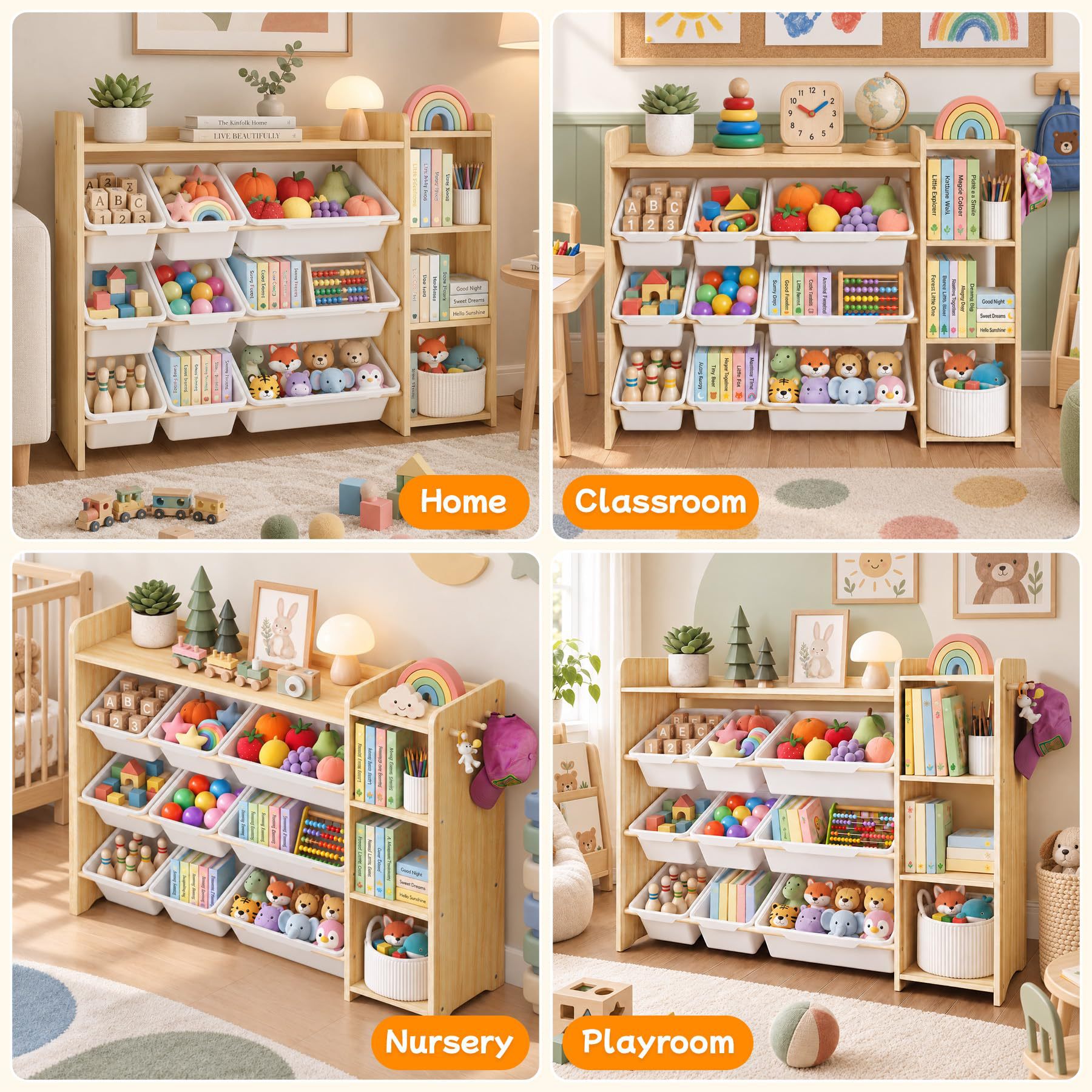 Çapraz Sınır Katı Ahşap Oyuncak Raf Depolama Raf Montessori Anaokulu Oyuncak Dolabı Çocuk Kitaplığı Oyuncak Saklama Raf