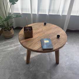 老榆木小茶几圆形酒店民宿禅意飘窗喝茶桌圆形方形炕桌实木小茶台