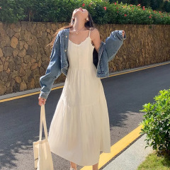 Z1B曾小咸初恋感旅游白色吊带长裙女夏季海边度假穿搭小白裙连衣