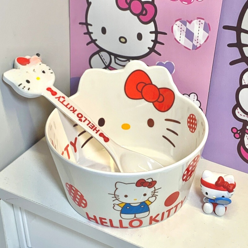 Hello Kitty Cartoon Sanrio Instant Noodle Bowl, Home-Use Imitation Ceramic Bowl for Dormitory Use, High Aesthetic Value for Students