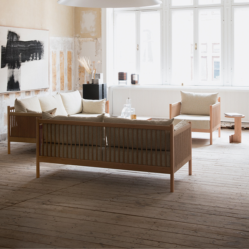 Nordic outdoor caña casual sofá villa patio jardín balcón casual anticorrosión madera maciza caña combinación de silla