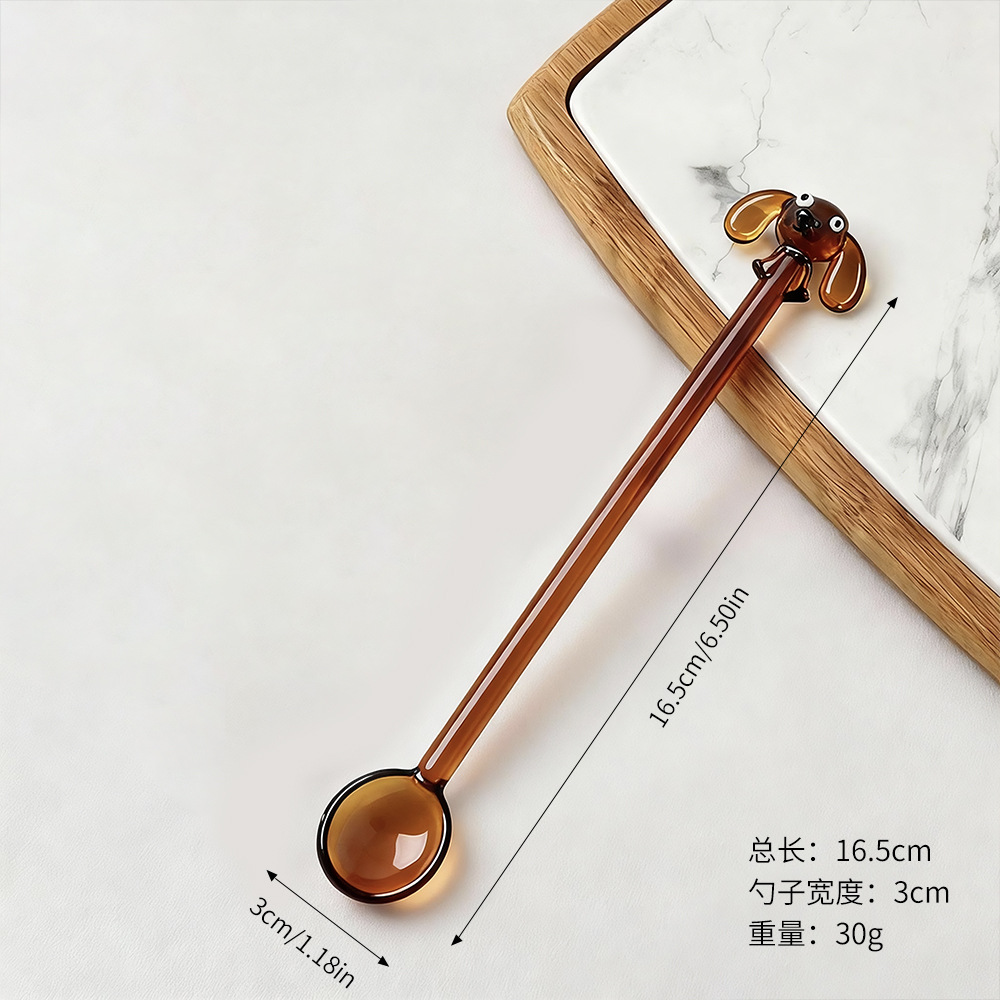 Cuchara de café de perro creativa encantadora cuchara de vidrio de colores encantadora cuchara de helado de postre cuchara de café batida