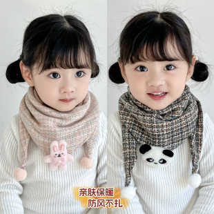 2024 Autumn and Winter Cotton Children's Scarf Korean Cartoon Triangle Baby's Slip Wipe Warm Boys' and Girls' Scarf