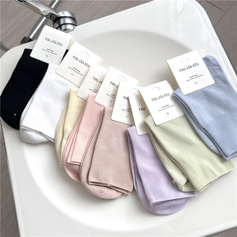 35g Weight Socks Classification Socks Lingerie Type Cotton Fabric Type Stretchy Elasticity A Pair Quantity Daily Occasion Comfort Function Solid Color Pattern All Seasons Season Women's Gender Simple Style Style Simple Style Women's Solid Color Cotton Crew Socks A Pair 4