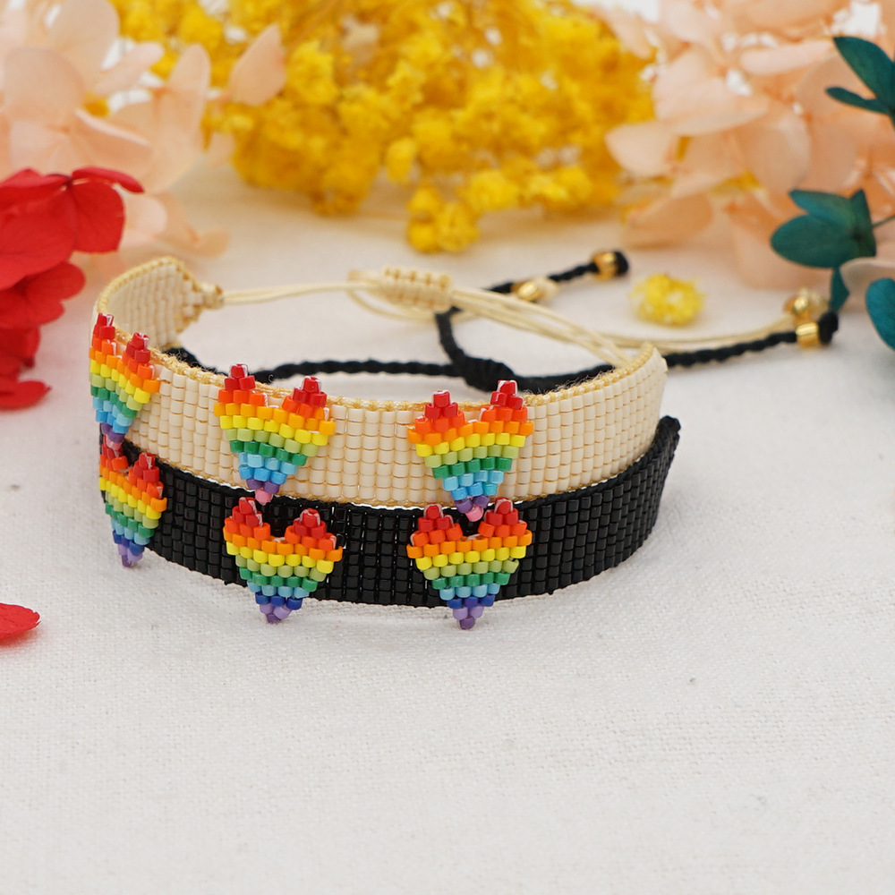 Simple Ethnic Style Rainbow Heart Hand-woven Rice Bead Couple Bracelet display picture 21