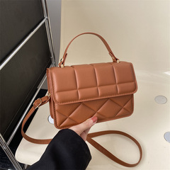 時尚純色方格壓痕手提小方包2024早春新款女包潮流單肩簡約斜挎包