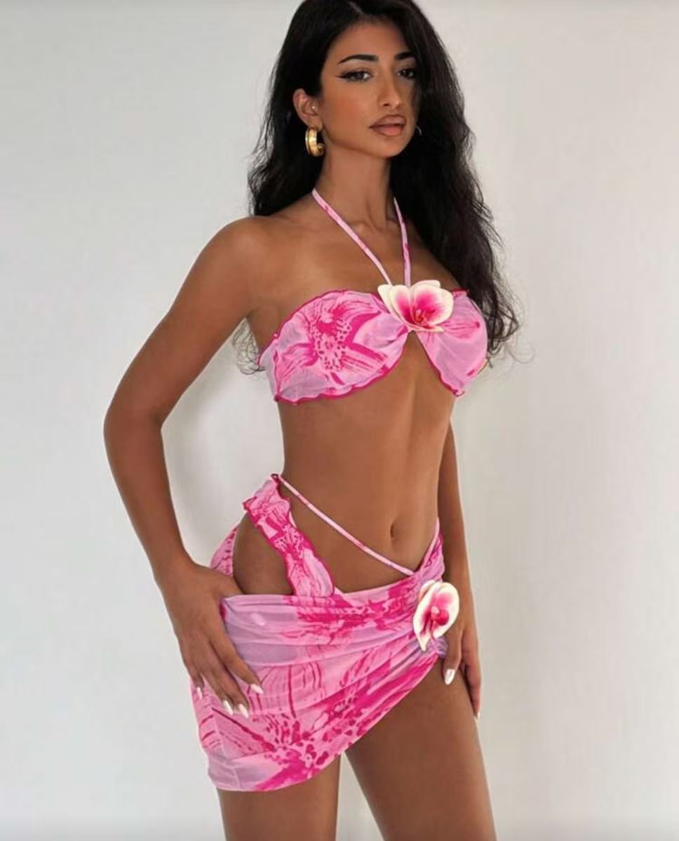 Women's Three Piece Bikini Set Triangle Style Sexy Swimwear_voghion.com