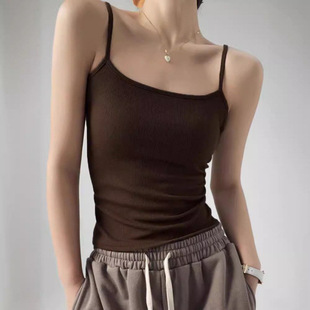 Threaded Cotton Camisole Women's Summer Slimming Look Inner Knitted Bottoming Shirt Outer Sleeveless Anti-Exposure Top