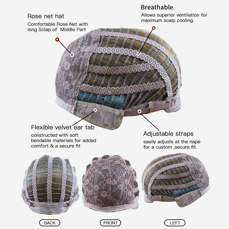 Engros grænseoverskridende europæisk og amerikansk udenrigshandel paryk fuldt headset med fuldt pandehår maskindelt brun highlight bob paryk_voghion.com