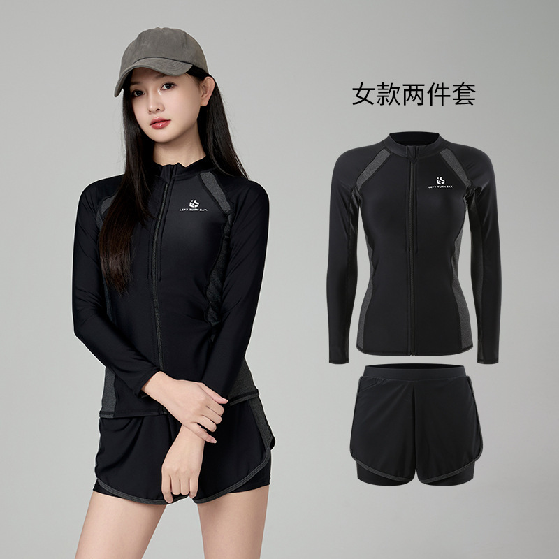 New Wetsuit Women's Long-Sleeved Split Shorts Sun Protection Quick-Drying Surfing Swimsuit Suit Snorkeling Suit Jellyfish Suit for Women