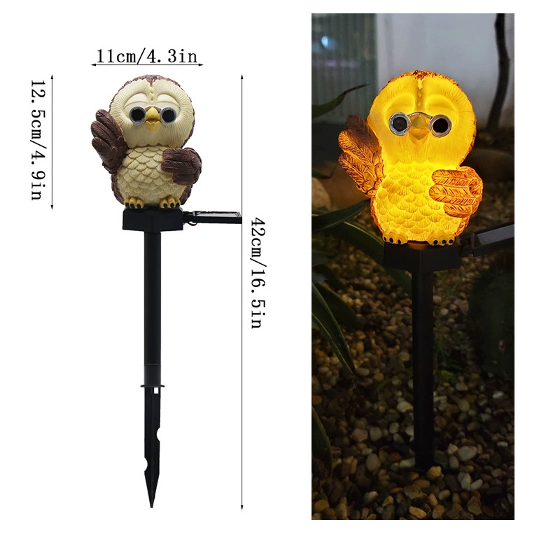 Solar Resin Owl Garden Light, LED Stake Lamp, Outdoor Lawn Decoration, Multiple Designs