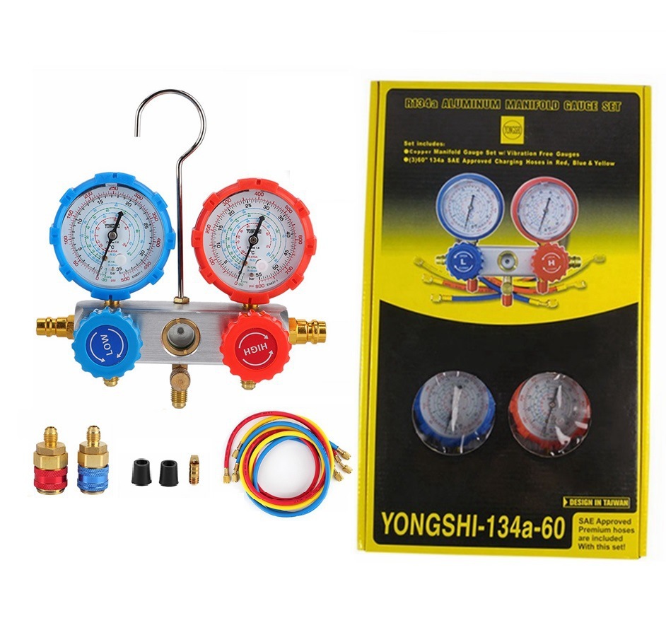 Coche refrigerante medidor de presión coche aire acondicionado reparación herramienta coche aire acondicionado fluoración herramienta silicona aceite traje