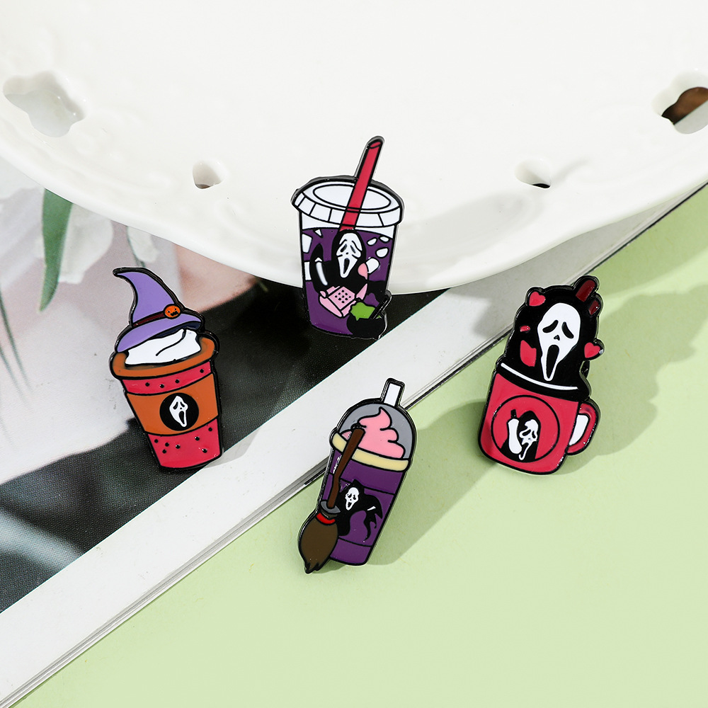 Cartoon, Cup, Skull Pattern Unisex Gender Funny Pin Cartoon Cup Skull Alloy Enamel Unisex Brooches
