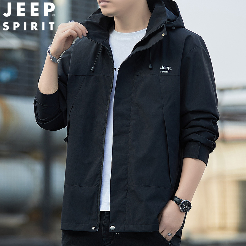 JEEP SPIRIT Spring and Autumn Detachable Hat Jacket Men's Fashion Casual Outdoor Rush Jacket Men's Clothing