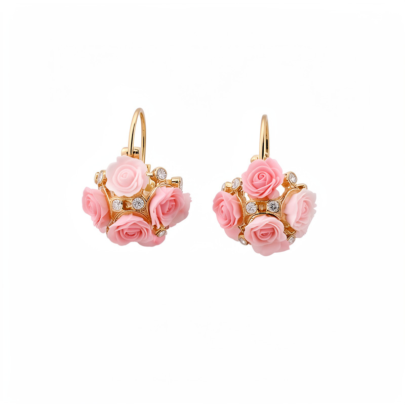 Resina de diamantes flores canasta de flores buckle viento idílico fresco temperamento dulce pendientes ligero lujo alta sensación auriculares al por mayor