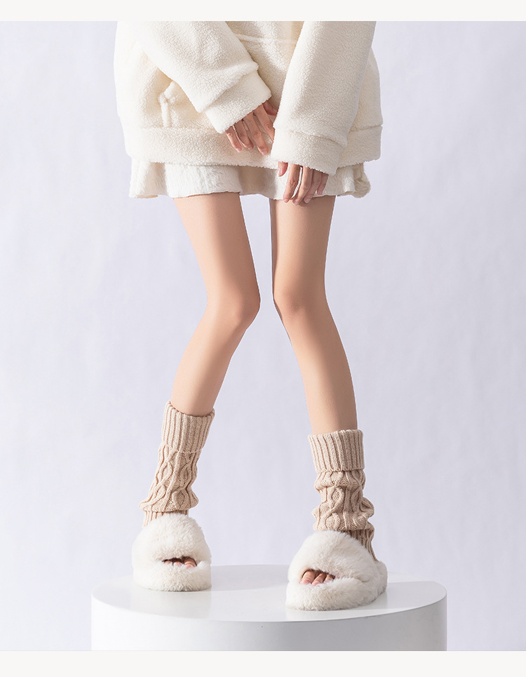 Leg Warmers Cotton Socks Women's Knitted Wool Warm Stacked Socks Mid Length Diamond Shaped Turn Down Socks Autumn And Winter Retro Calf Leg Covers_voghion.com