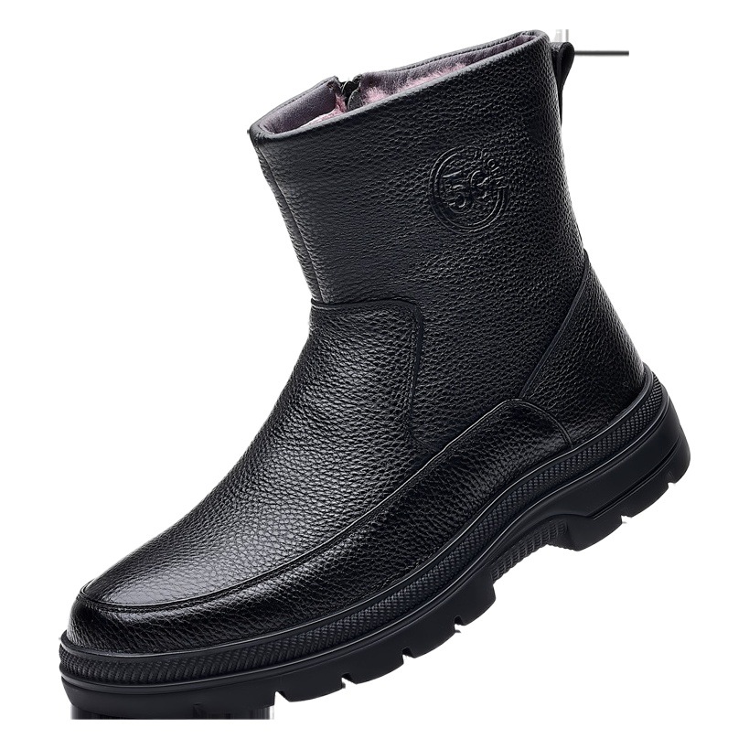 Zapatos acolchados de algodón para hombres de lana de invierno botas de nieve de piel de vaca con forro polar botas de cuero cálido zapatos de hombre de papá de alta calidad