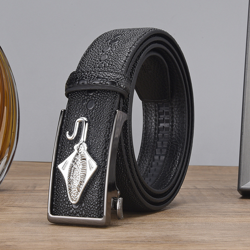 Cinturón Piper con patrón de perlas para hombre, hebilla automática, ropa interior, cinturón de cuero de vaca, cinturón de pantalón elegante Simple de negocios, nuevo producto_voghion.com